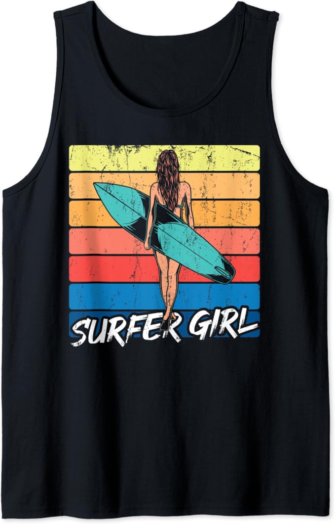 Retro Surfboard Ocean Surfer Girls Women Tropical Surfing Tank Top